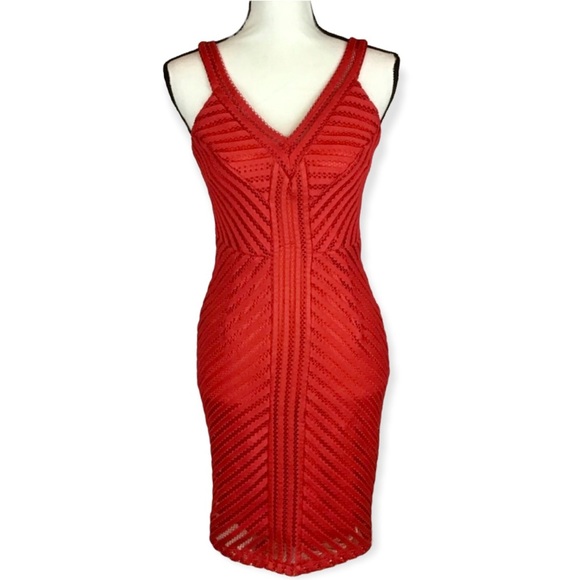SPENSE RED DRESS MINI PERFORATED STRIPE SIZE 4 - Picture 1 of 9